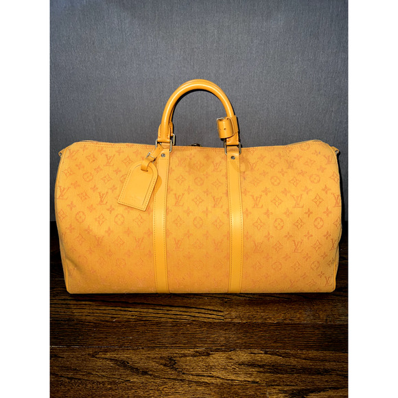 Louis Vuitton Keepall Bandouliere 50 Ocre Orange Denim Duffle Weekend Travel Bag - Picture 2 of 11